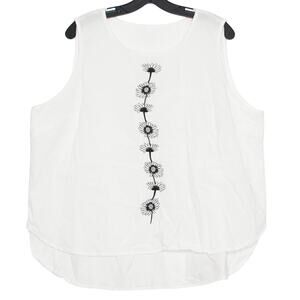 Top Gauze Y2K Boho Cottage Minimalist Soft Girl Embroidered Floral White 5XL